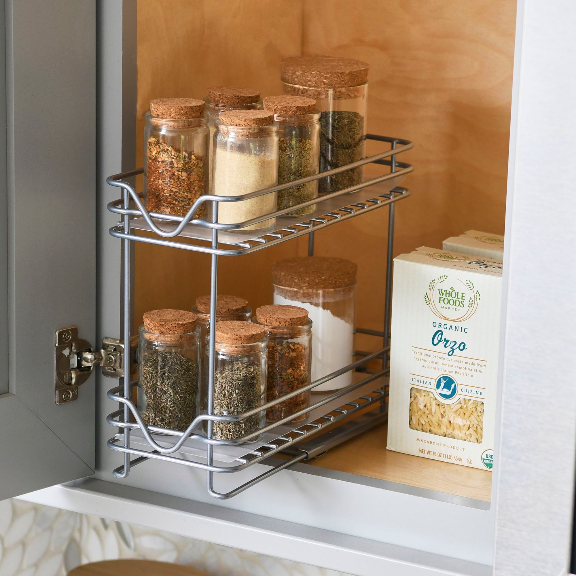 2 Tier Brushed Nickel Spice Rack Organizer Sliding Pantry Organizer