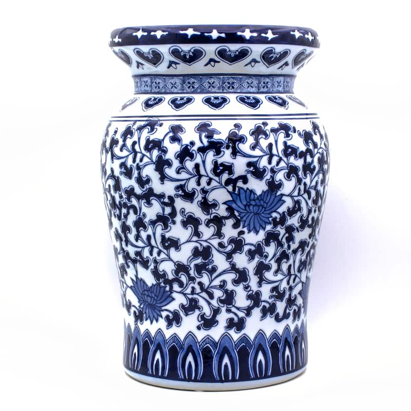Euro Ceramica Blue Garden Porcelain Decorative Lotus Podium Stool