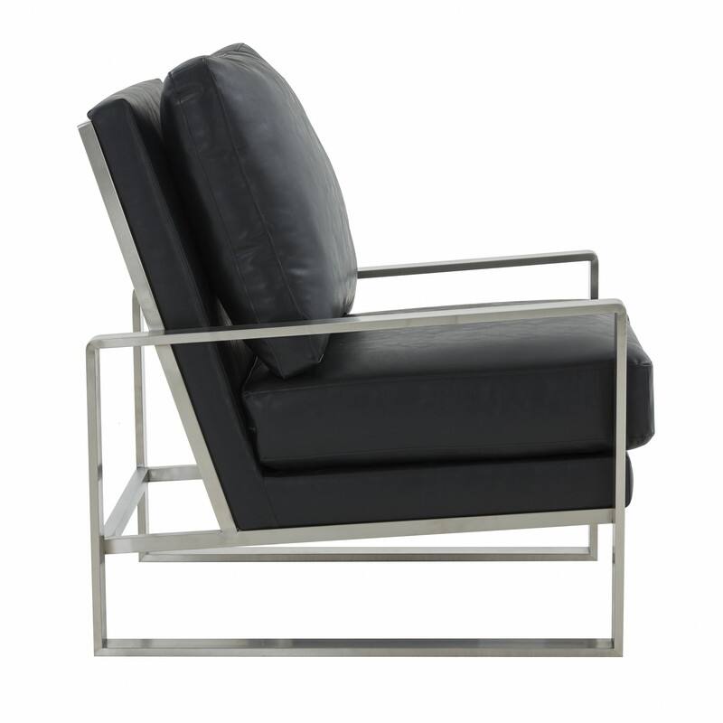 Jefferson Contemporary Leather Accent Armchair with Silver or Gold Frame, Removable Cushions, and Durable Spring-Supported Seat