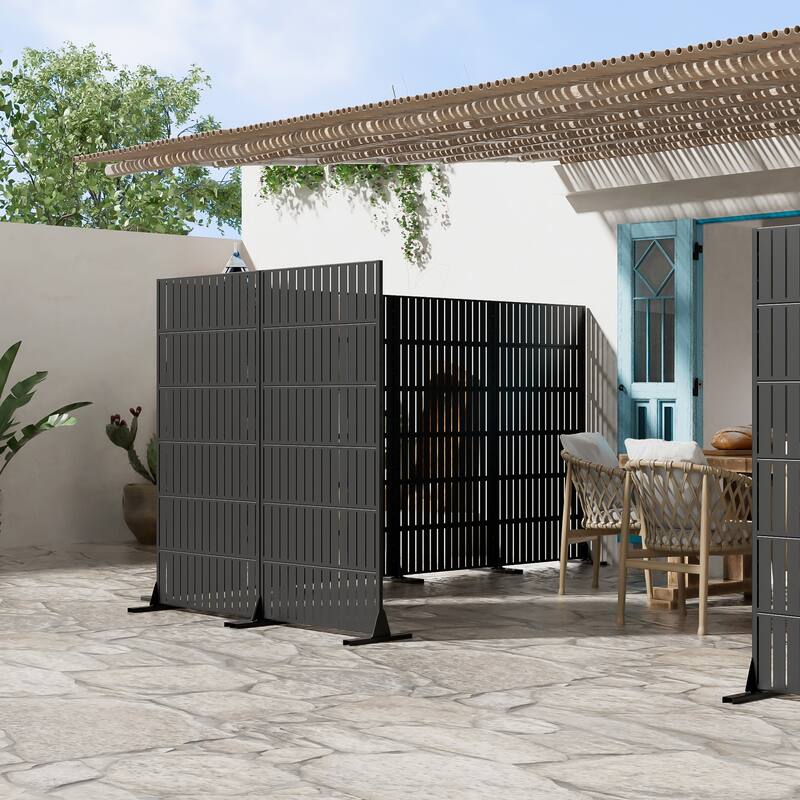 Dovelina 6ft. Outdoor Freestanding Metal Privacy Screen Decorative Garden Fence - 72"x35" - Black