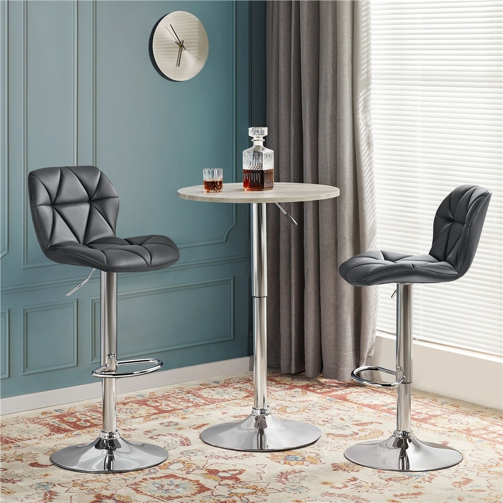 Yaheetech adjustable modern swivel bar stools dining chair store counter height leather set of 2