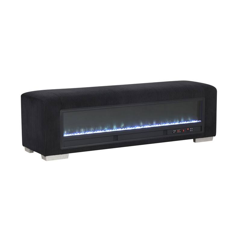 Furniture of America Goffney Chenille Bench with Fireplace Simulator and Bluetooth Audio