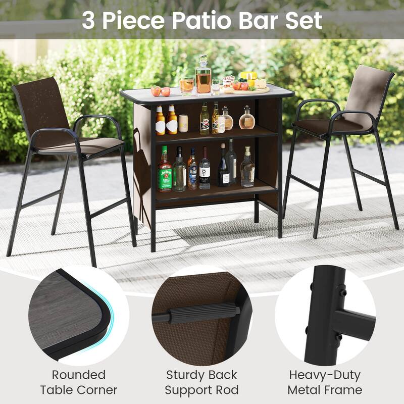 Costway 3 PCS Outdoor Bar Set Bar Height Table & Armchairs with - See Details