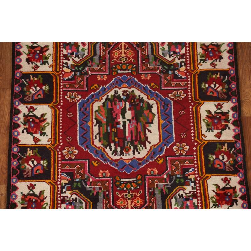 Hand Knotted Oriental 100% Wool Carpet Traditional Medallion Red Bakhtiari Area Rug - 4' 7'' X 3' 5''