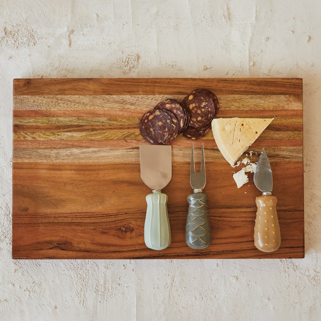 Acacia and Mango Wood Cheese and Cutting Board - 16.0"L x 9.8"W x 1.0"H