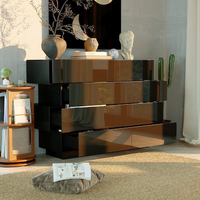 Sleek High Gloss White Eight-Drawer Dresser, Storage Unit Chest
