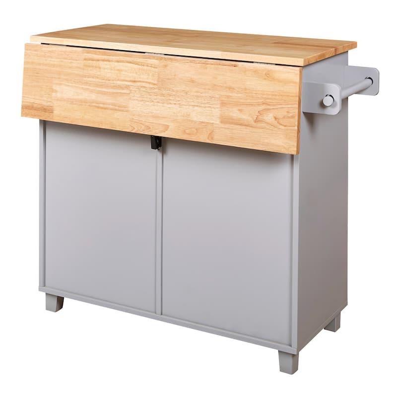 Rolling Kitchen Island with Adjustable Shelf Tower Rack, Rubber Wood Top Storage Cabinet with Divider and Internal Storage Rack