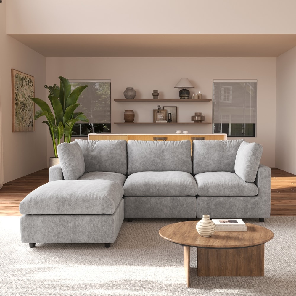 L-shaped Cloud Modular Sectional Sofa Couches with Ottoman for Living Room Down Filled Comfort Minimalist Sectional Couch