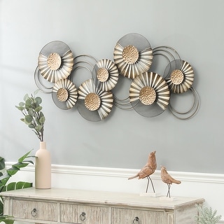 Distressed Grey and Gold Metal Modern Flower Wall Decor - On Sale - Bed ...