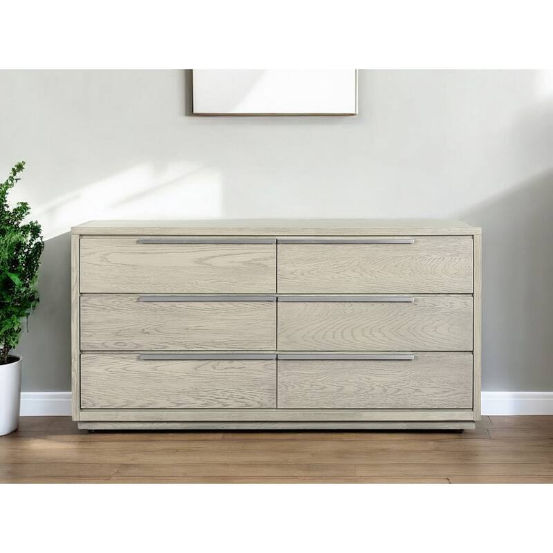 HomeRoots 63" Gray Solid Wood Six Drawer Double Dresser - 6-drawer