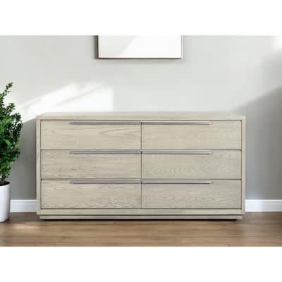 HomeRoots 63" Gray Solid Wood Six Drawer Double Dresser