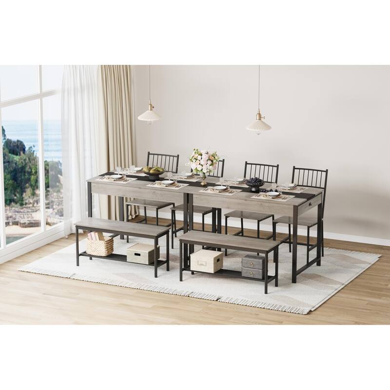 Dining Table Set for 4, Small Kitchen Table and 2 Chairs for 4 with Bench