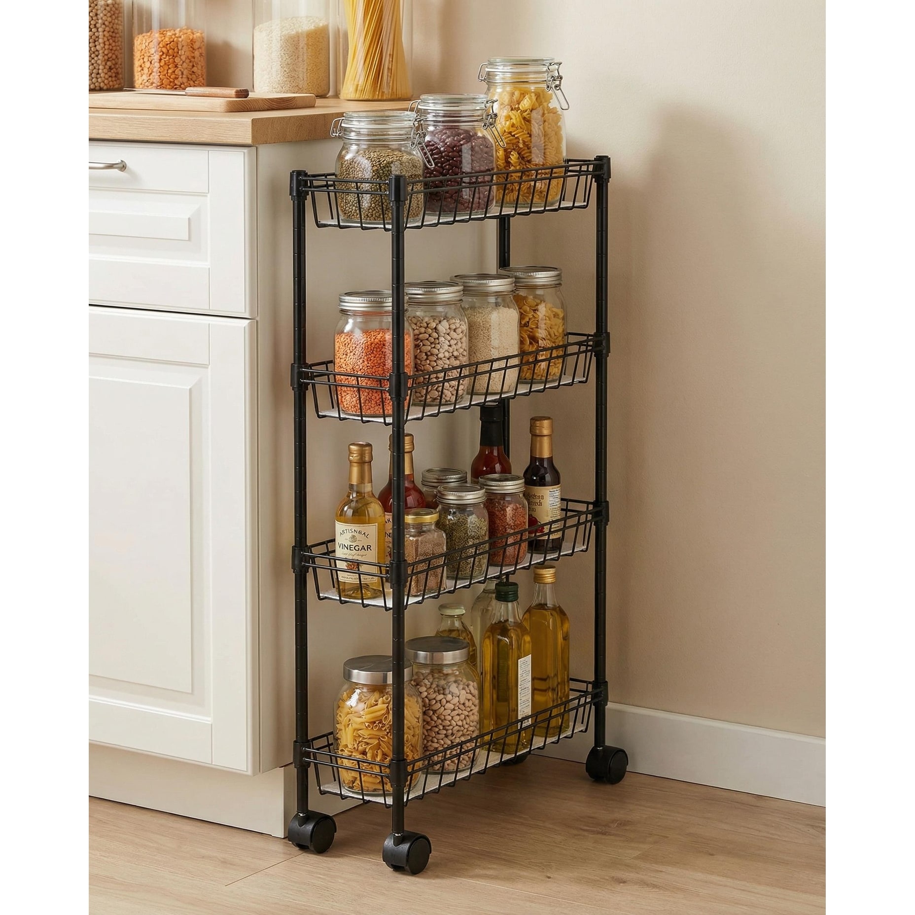 Slim Rolling Cart, Narrow Kitchen Storage Cart on Wheels