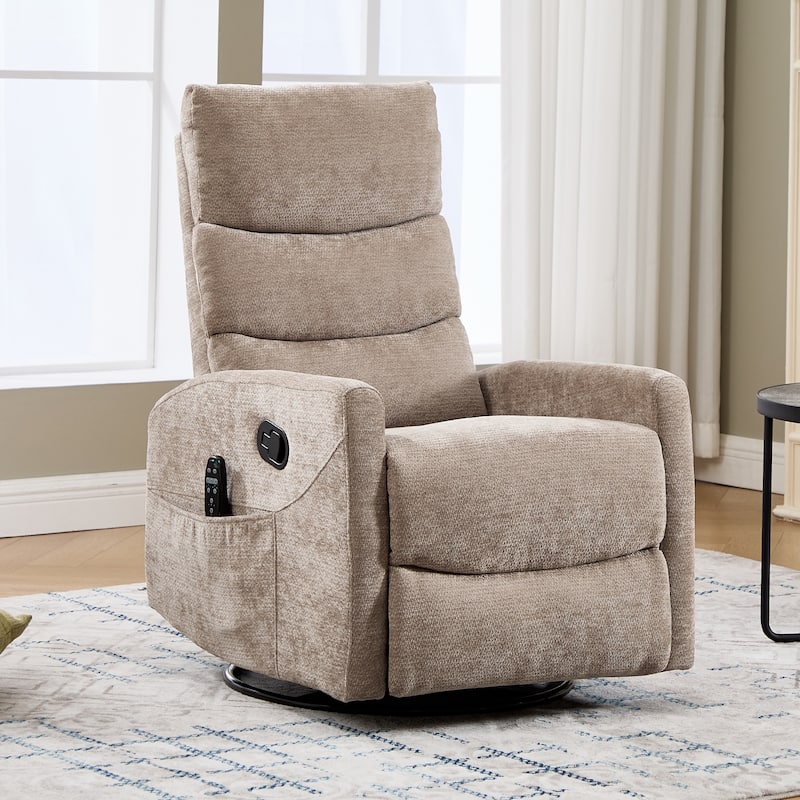 360° Swivel Rocking Recliner with Heat & Massage in Chenille Fabric - khaki