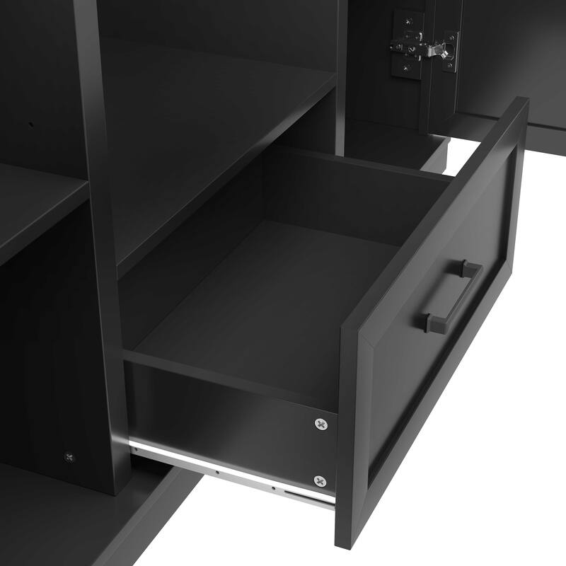 85.2''H Hall Tree with Bench and 3 Hooks, 4 Doors, 1 Drawer and Adjustable Shelves