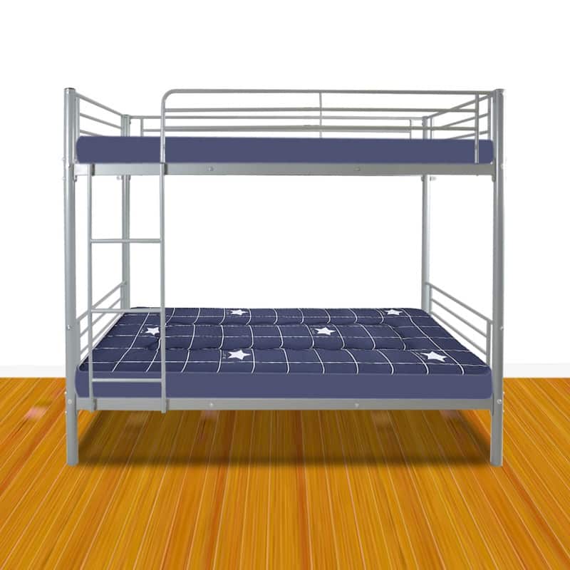 Iron Bed Bunk Bed with Ladder for Kids Twin Size White