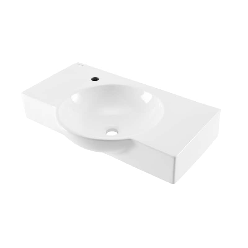 Chateau 30" Wall-Mounted Sink Center Basin With Left Side Faucet Mount In Glossy White - 30