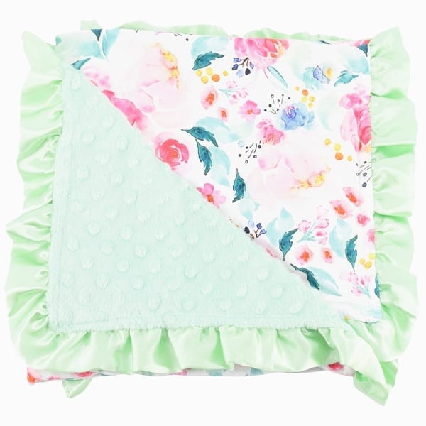 slide 2 of 4, Minky Dot Swaddle Blanket Newborn, Floral Aqua