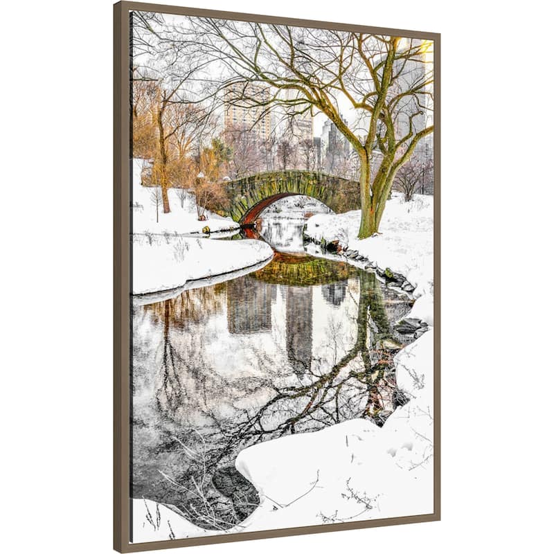 Central Park Winter No 7 by Murray Bolesta Framed Canvas Wall Art Print - Sylvie Dark Gold