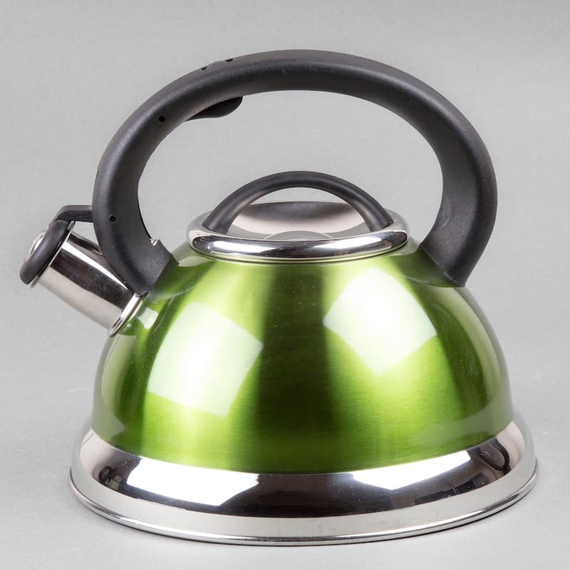 Creative Home Alexa 3.0 Quart Stainless Steel Whistling Tea Kettle with Aluminum Capsulated Bottom, Metallic Chartreuse Color