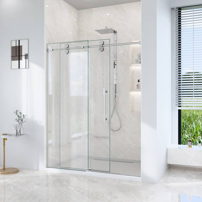 GDFStudio - Modern America Design Frameless Single Sliding Shower Door with 5/16" SGCC Tempered Glass & Stainless Steel Hardware