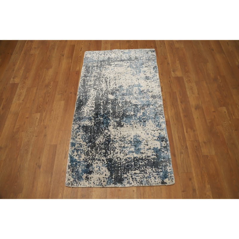 Hand Knotted Oriental Viscose Silk Carpet Modern Abstract Multi-Colored Abstract Area Rug - 4' 0'' X 2' 0''