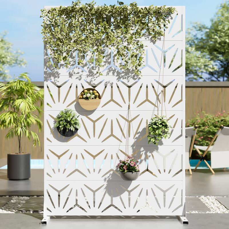 72" H×47"W Dovelina Black Outdoor Freestanding Metal Privacy Screen Decorative Garden Fence