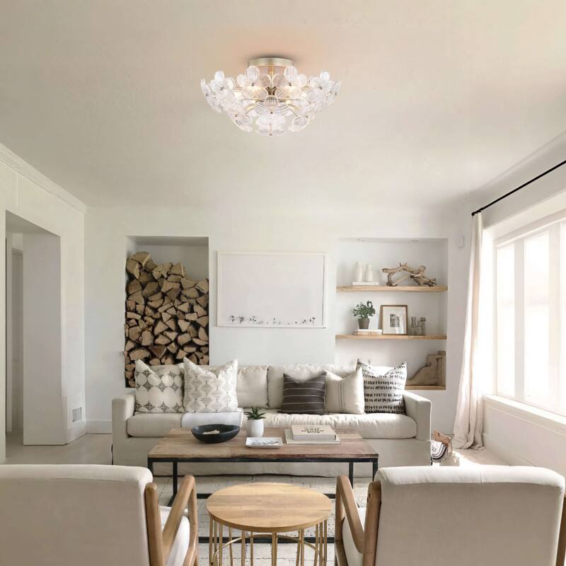 Rosa Modern 6-Light 17.7" Glam Clear Glass Flower Crystal Flush Mount