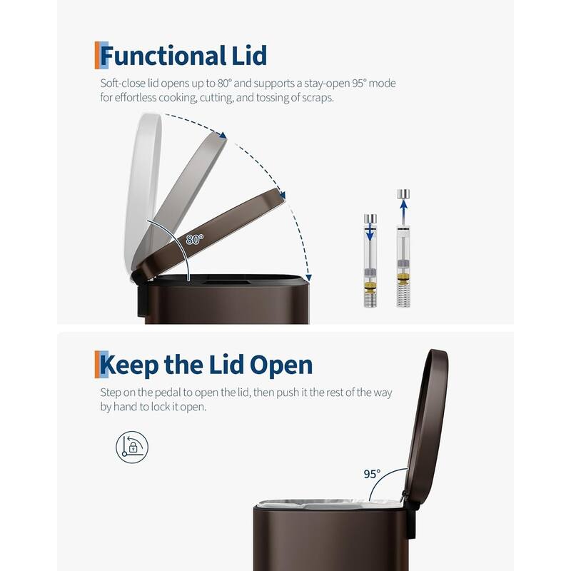 13 Gallon/50 Liter Large Kitchen Trash Can with Lid, Step-On Trash Can with Inner Drum