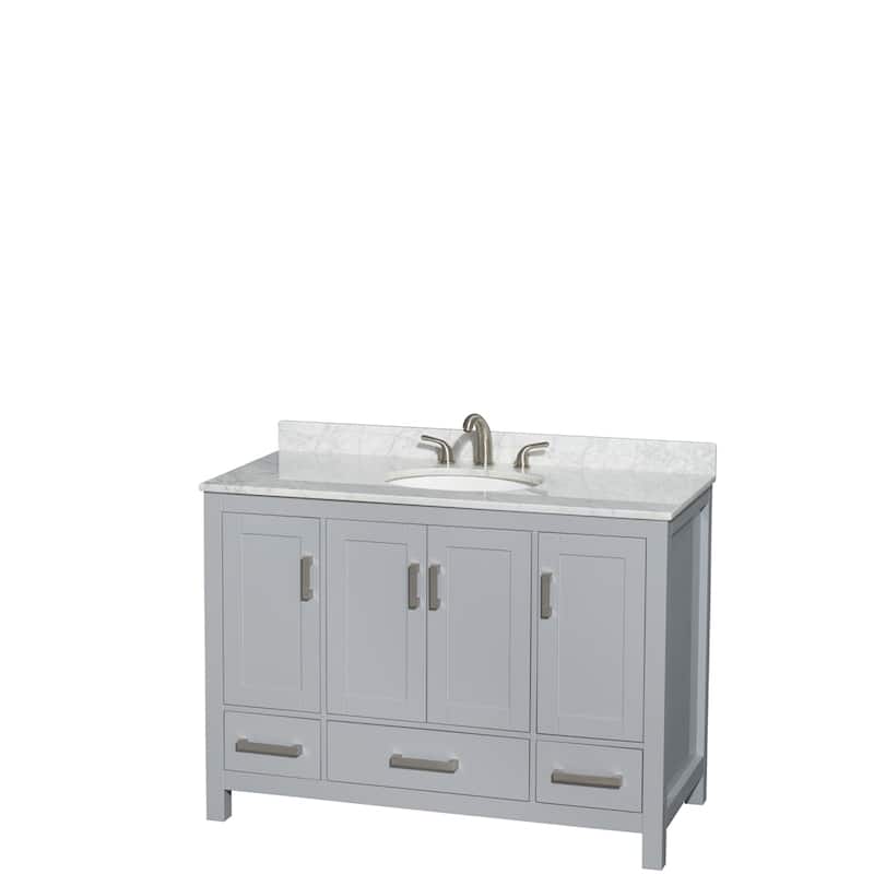 Wyndham Collection Sheffield Single Vanity Set - 48-Inch Single - Gray, White Carrara Marble Top, Chrome Trim