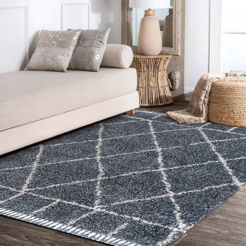 JONATHAN Y Modern Shag Plush Tassel Moroccan Geometric Trellis Area Rug