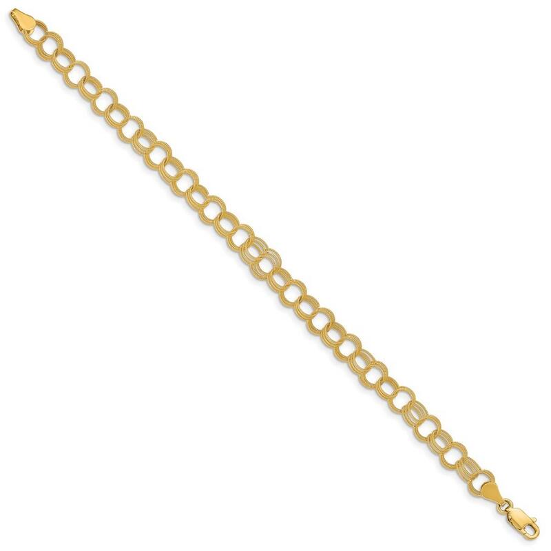 Curata 10k Yellow Gold 6mm Solid Triple Link Textured Charm Bracelet