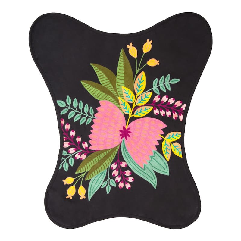 HomeRoots 26" Black With Tropical Flowers Butterfly Chair - 26' X '35' X '25.2