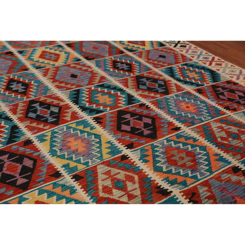 Southwestern / Geometric Kilim Oriental Area Rug Flatweave Wool Carpet - 8'7"x 11'5"