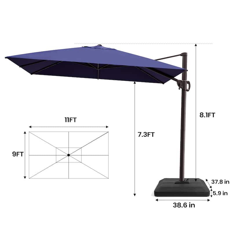 Pellebant 9 FT x 11 FT Outdoor Cantilever-Offset Umbrella with Premium Base Stand