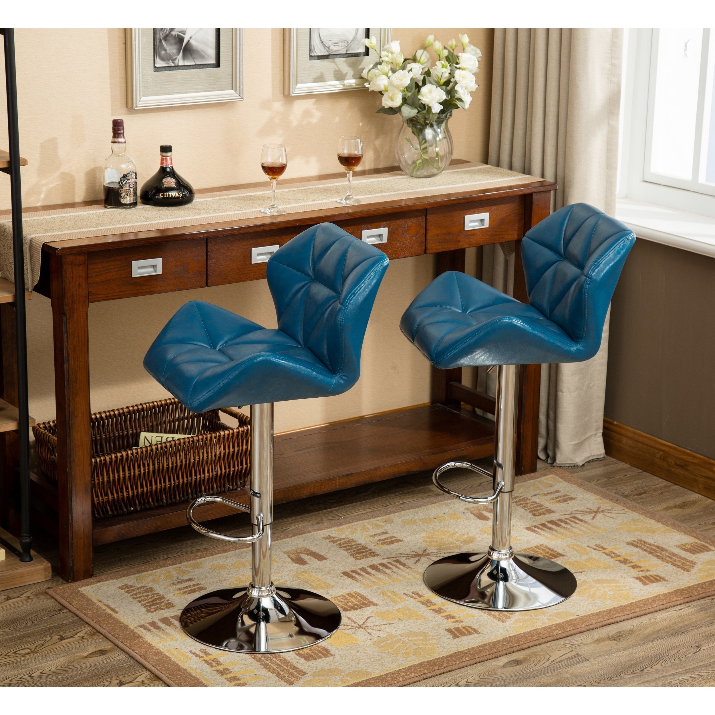 Shop Glasgow Faux Leather Tufted Adjustable Height Bar Stools Set Of 2 On Sale Overstock 16685278