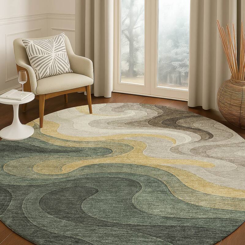 Machine Washable Indoor/ Outdoor Modern Dejuan Chantille Rug