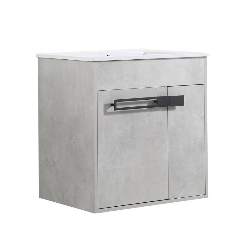 24 Inch/30 Inch /36 Inch Bathroom Vanity W/Sink Freestanding/Wall Mounted Vanity Ceramic Sink Set With Adjustable Shelf