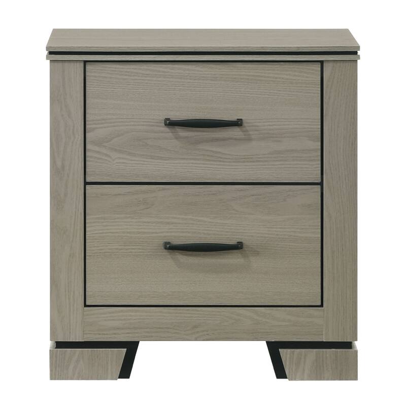 Sleek Two Drawer Nightstand with Gray Finish and Metal Drawer Glider