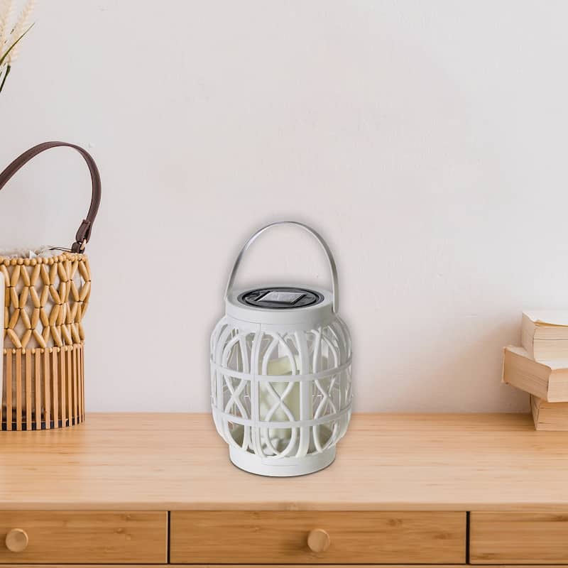 LED Solar Basket Weave Lantern With Faux Candle White