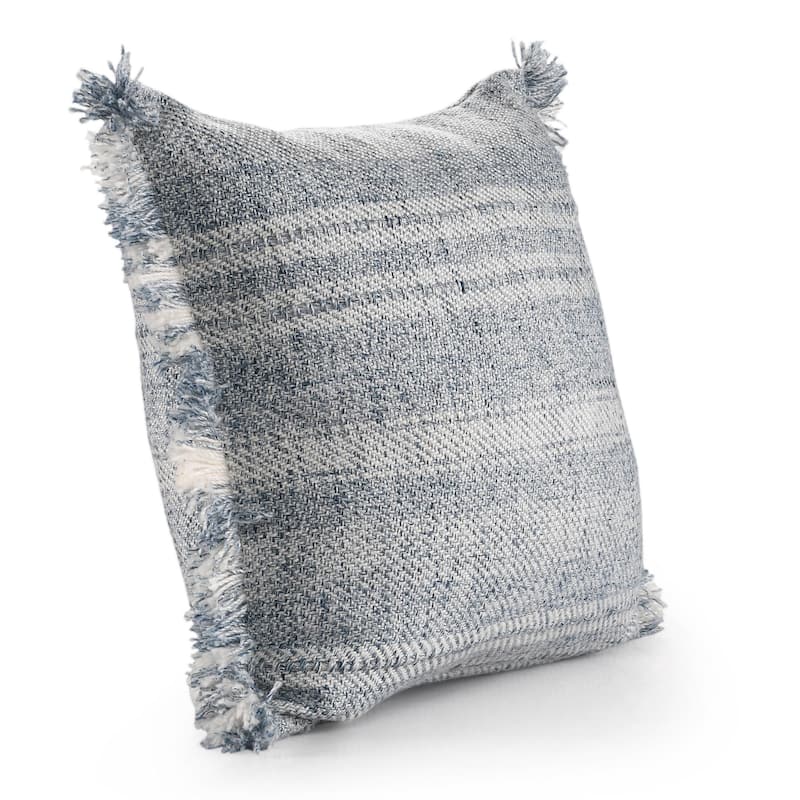 Hand Woven Denim Striped Outdoor Square Throw Pillow - 20" - Blue and Ivory