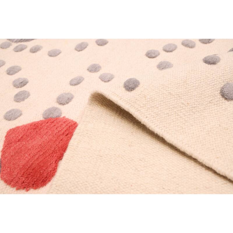 ECARPETGALLERY Flat-Weave Nevada Cream Wool Kilim - 4'0 x 5'9