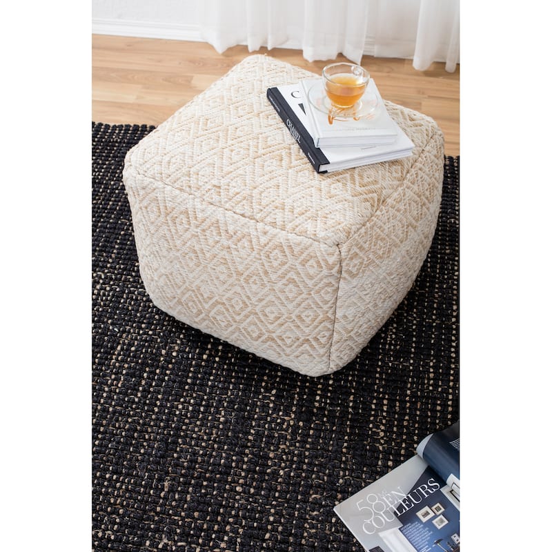 Jani Rhombus 22-inch Brown Square Pouf Ottoman - Handmade Footrest for Living Room, Bedroom, Nursery, Kidsroom