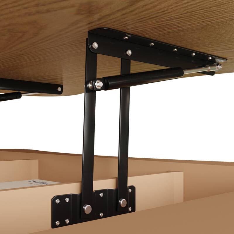 Lift Top Coffee Table with Hidden Storage, Hydraulic Rising Center Table, Fluted Panel Sofa Table with Rounded Corners
