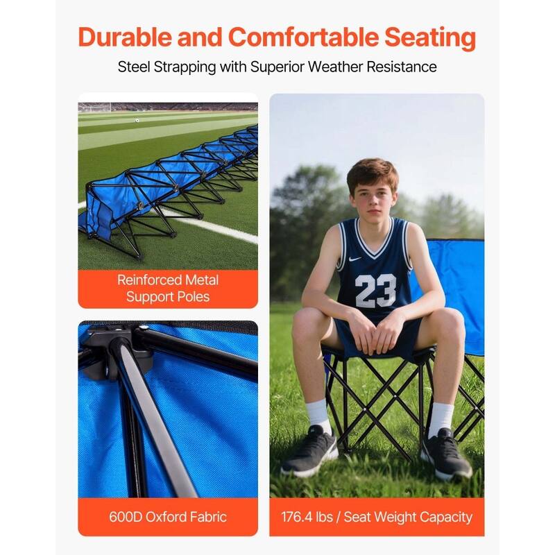 Foldable Team Bench with 600D Oxford Fabric Sturdy Iron Frame for Sports and Outdoor Use