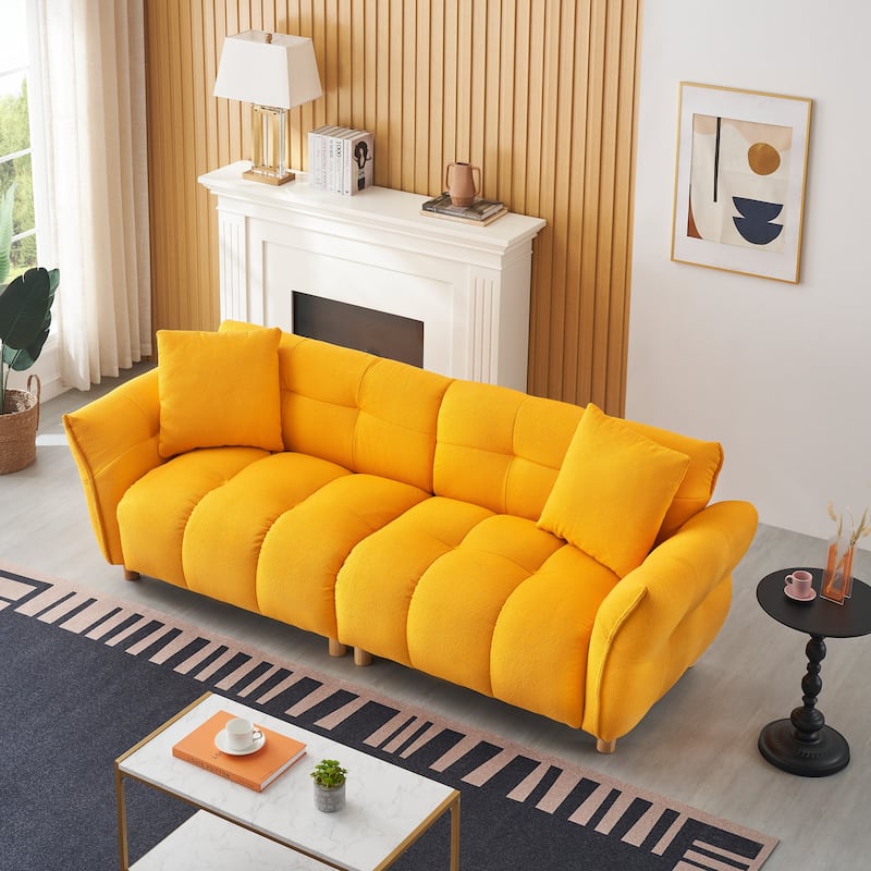 94 inches long, Teddy Sofa with Two Pillows and Three Seats, Yellow for Apartment, Office, Living Room