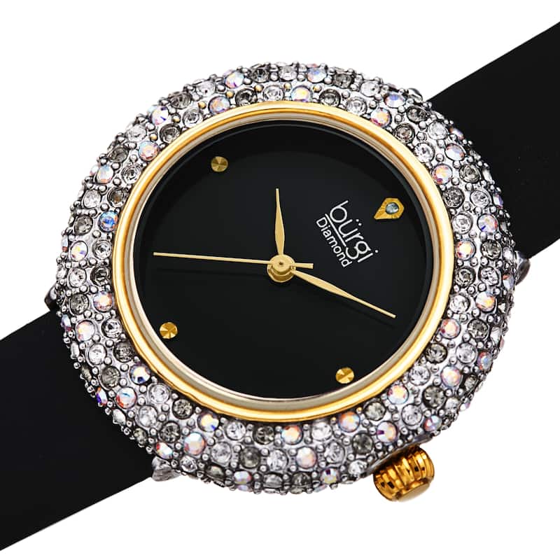 Burgi Ladies Vibrant Colorful Swarovski Crystal Diamond Satin Leather Strap Watch