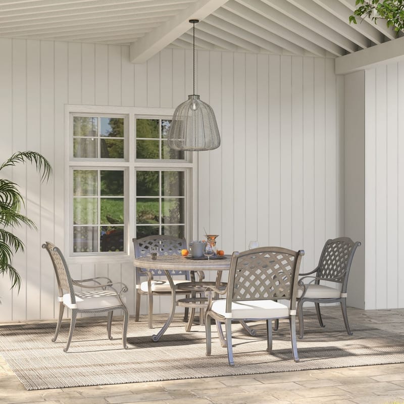 Ventura Cast Aluminum 5 Piece Round Dining Set with 4 Arm Chairs