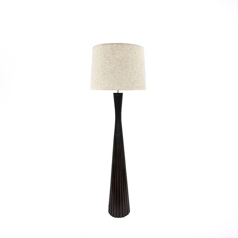 Black Fluted Resin Floor Lamp with Linen Shade Perfect for Living Room - Black