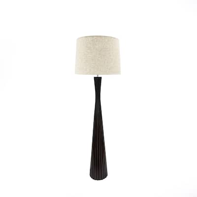 Black Fluted Resin Floor Lamp with Linen Shade Perfect for Living Room
